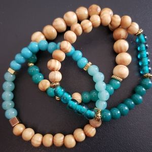 Wood And Glass Bead Bracelet Trio